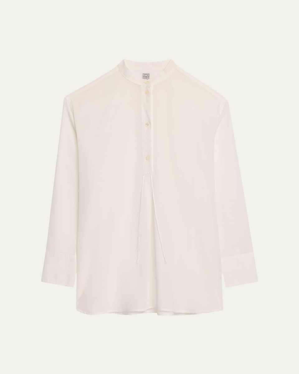 Stand-Collar Tassel Cotton Voile Shirt